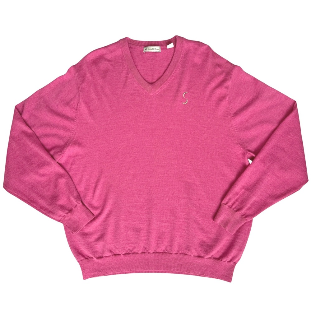 Merino Wool V-Neck Sweater Mens XL Raspberry Red Classic Old Money Quiet Luxury